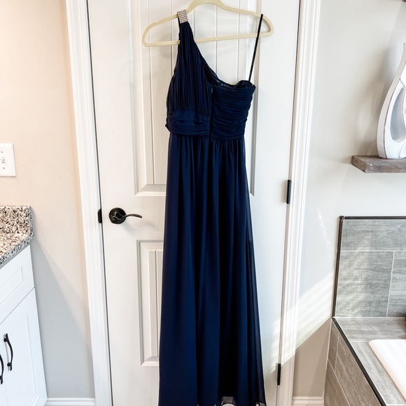 Calvin Klein Navy Blue One Pearlescent Strap Gathered Front Gown Size 6 - Picture 3 of 10